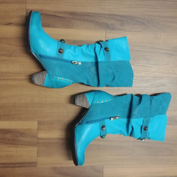 L'artiste Spring Step Boots Genuine Leather Promenade Turquoise Blue Green LNWB - Picture 4 of 13